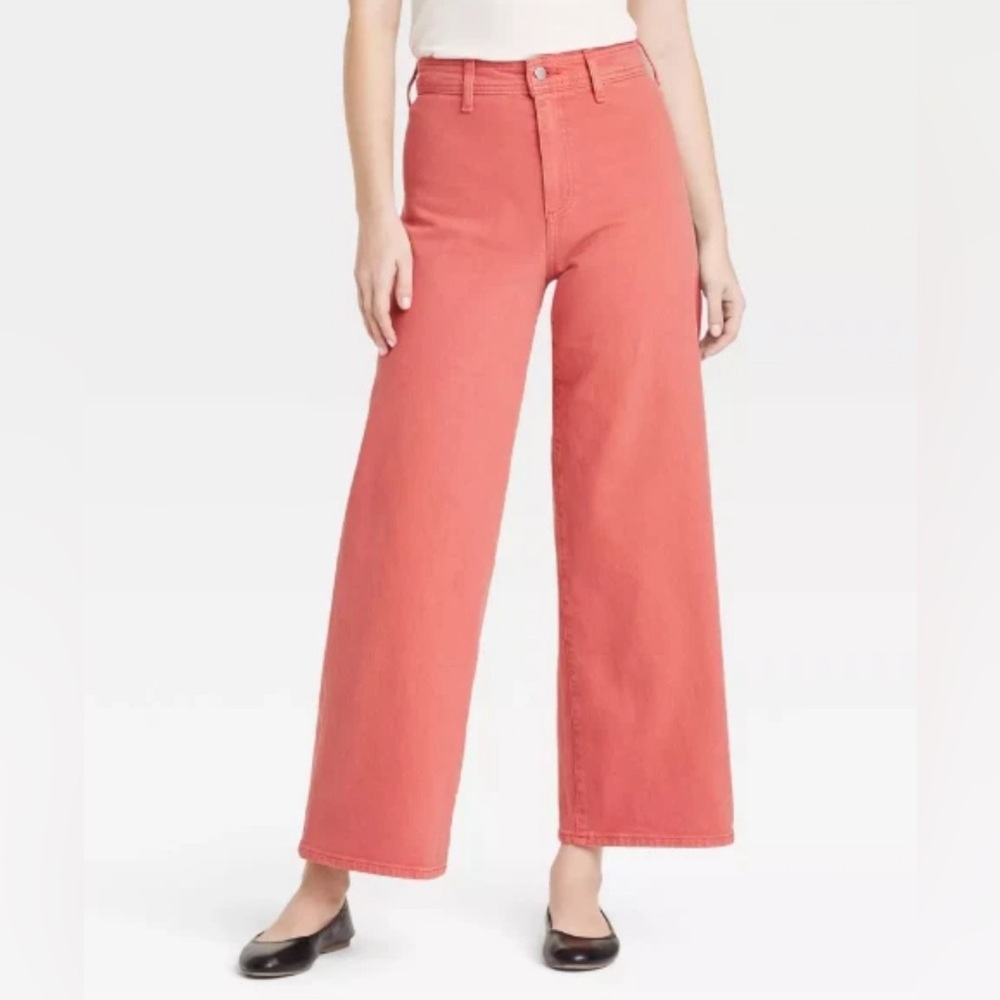 Universal Thread Women's High-Rise Sailor Wide Leg Ankle Jeans Coral Size 24